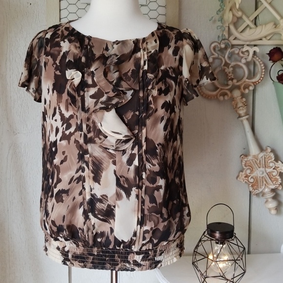 Apt. 9 Short Sleeve Ruffled Abstract Print Blouse - Picture 1 of 8